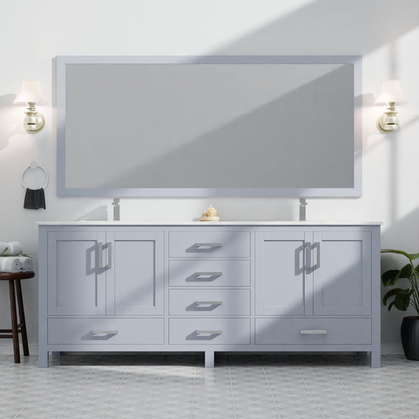 English Elm Dark Grey Double Bath Vanity 84" W x 22" D with Carrara Marble Top, Faucet Set, Soft-Close Drawers B2731P259152