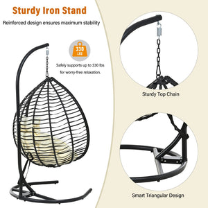 English Elm U_style Wicker Egg Swing Chair with Iron Stand Foldable Hanging Seat for Porch Balcony N711P389502A