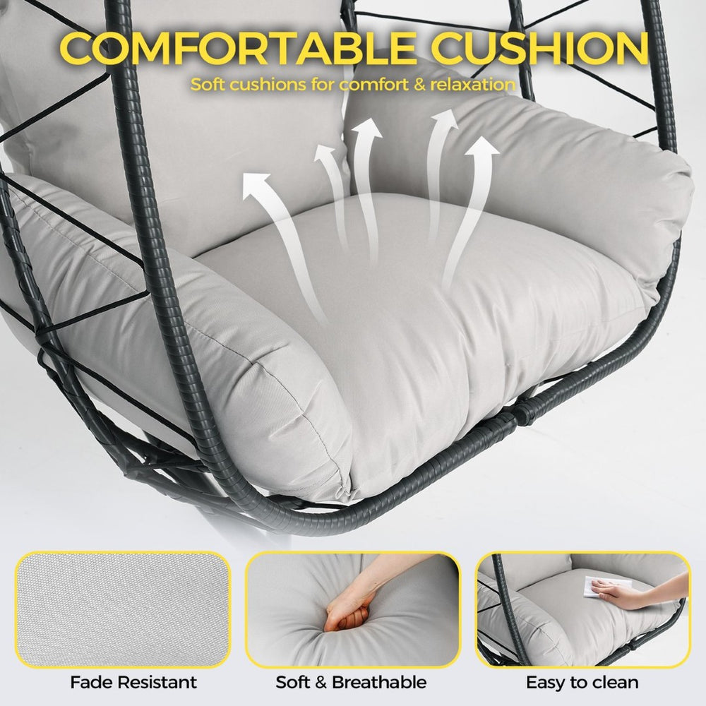 English Elm Hanging Wicker Egg Swing Chair with Stand Ergonomic Cradle for Patio or Bedroom T5880P497555