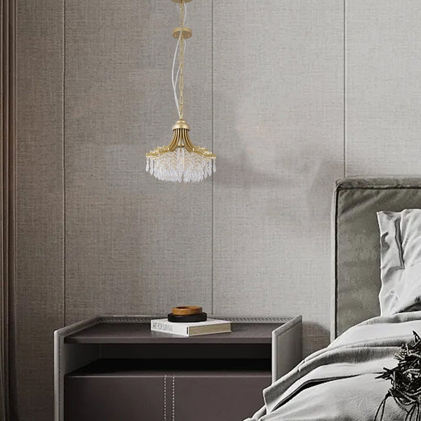 English Elm 11.75" Matte Gold Fan-Shape Pendant Light with Cascading Crystal-Inspired Glass Beads, Elegant Accent B072P220165