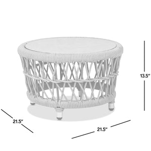 English Elm Jennifer Taylor Home - Everly Handwoven 21.5" Round Patio Coffee Table Light Beige Olefin UV‑Resistant Glass/Stone Top Durable Frame B2719P318946
