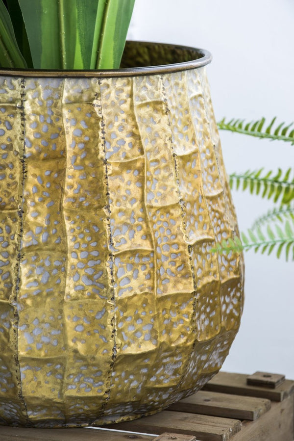 English Elm Set of 3 Distressed Zinc Metal Planters with Aged Golden Finish for Farmhouse Decor W2078P499531