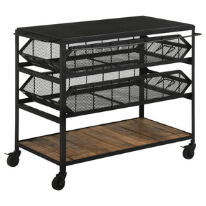 English Elm Ingalls Farmhouse-Industrial Black Metal Storage Cart with Walnut Shelves, Casters for Mobility and Display B062P350430