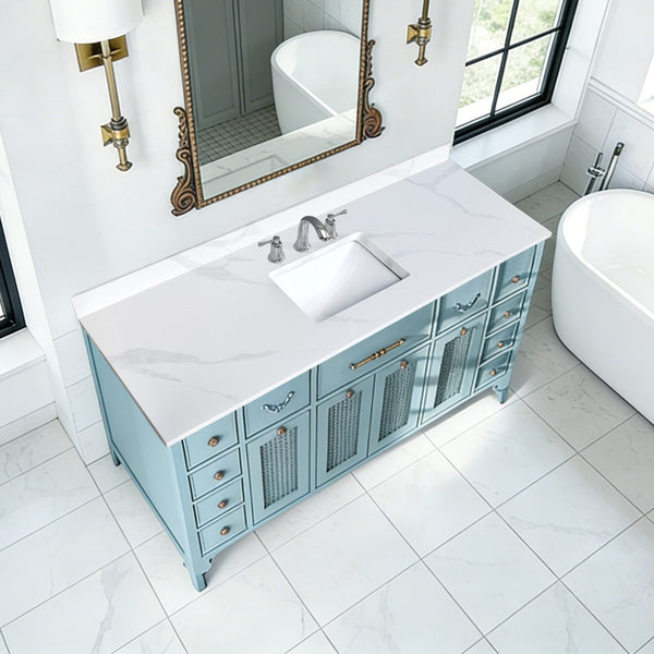 English Elm 61-inch Carrara Quartz Vanity Top Undermount Sink Backsplash Stain Resistant Bath W2699P459410