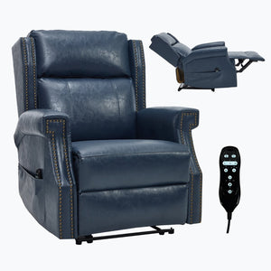 English Elm Emon's Overstuffed Chenille Power Lift Recliner with Massage Heat and Charging Ports Blue W1803S00087