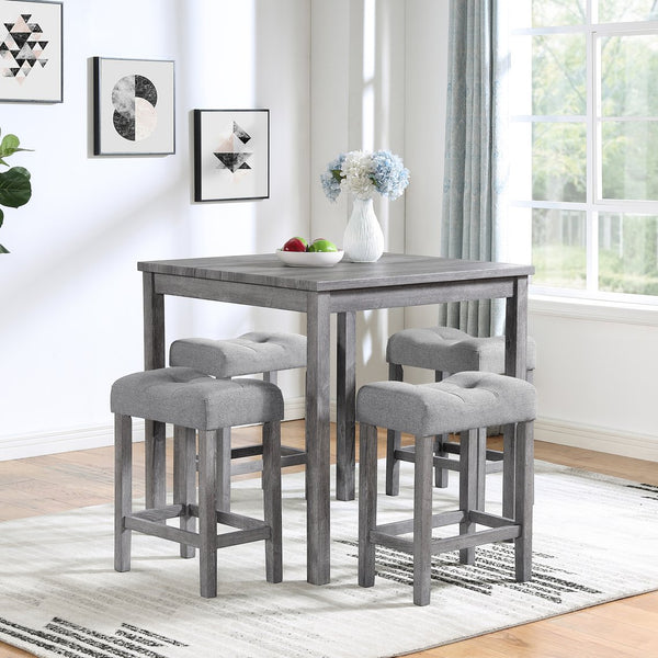English Elm Dining Round 5-Piece Table Set with Solid Wood Chairs, Linen Upholstery, Industrial Modern Style Gray W487P333510
