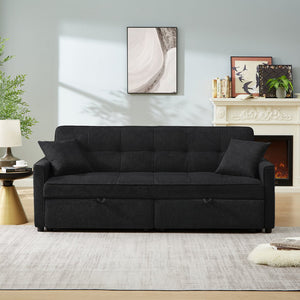 English Elm 3 Convertible Sleeper Sofa Bed with Pull-Out Chaise, Storage Armrests & Pockets, Compact Loveseat Couch Black W2318P268629
