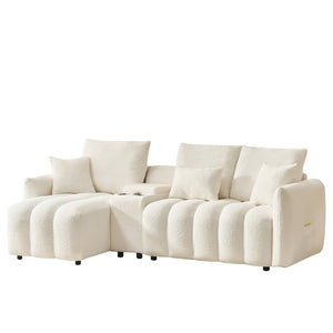 English Elm 92-inch Teddy Fleece L-shaped Sectional Sofa with Usb Console for Living Rooms W2564S00034