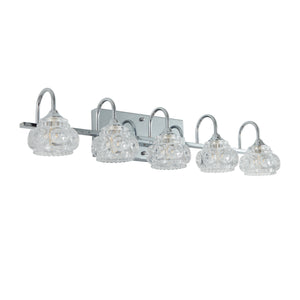 English Elm 29" Nickel Vintage Crystal Vanity Light - 5-Light G9 Wall Fixture, Clear Glass Shades, Elegant Bath W2312P374822