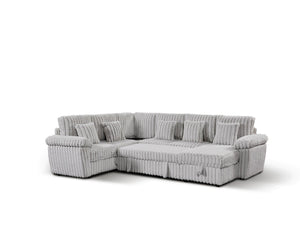 English Elm 110-inch U-shaped Corduroy Sectional with Sleeper Storage and Built-in Charging Table W2564S00053