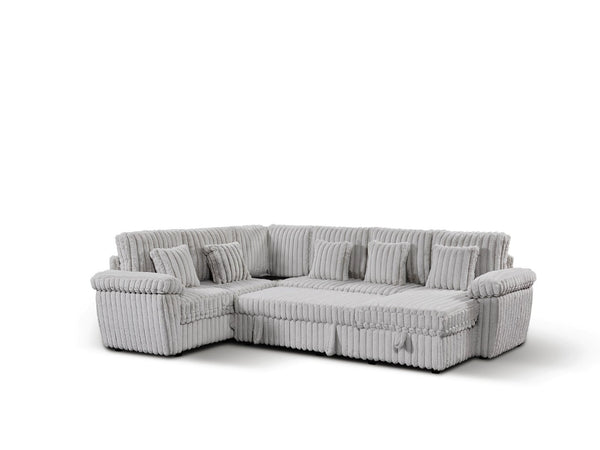 English Elm 110-inch U-shaped Corduroy Sectional with Sleeper Storage and Built-in Charging Table W2564S00053