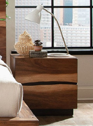 English Elm 2-drawer Smokey Walnut Nightstand with Asymmetrical Faded Drawers, Sturdy Base, Coffee Finish B011P362606