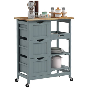 English Elm HOMCOM Mobile Kitchen Island with Drop Leaf Breakfast Bar, Rubberwood Top, Locking Casters & Storage Gray W2225P217385