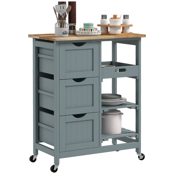 English Elm HOMCOM Mobile Kitchen Island with Drop Leaf Breakfast Bar, Rubberwood Top, Locking Casters & Storage Gray W2225P217385