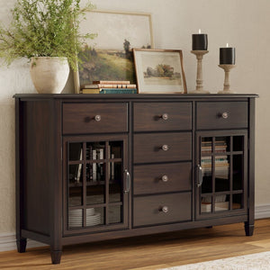 English Elm Connaught Solid Wood Buffet Sideboard with Glass Doors and Six Drawers for Dining B136P439004