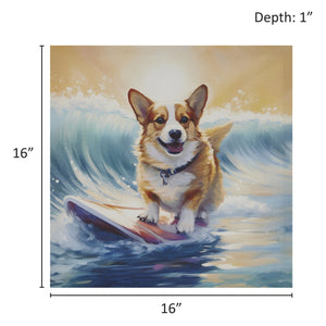 JLA Home Madison Park - Chihuahua Beach Canvas Art by Tessa Kane — Whimsical, Vibrant Ready-to-Hang Print for Playful Decor Corgi/Blue Multi ID95C-0054