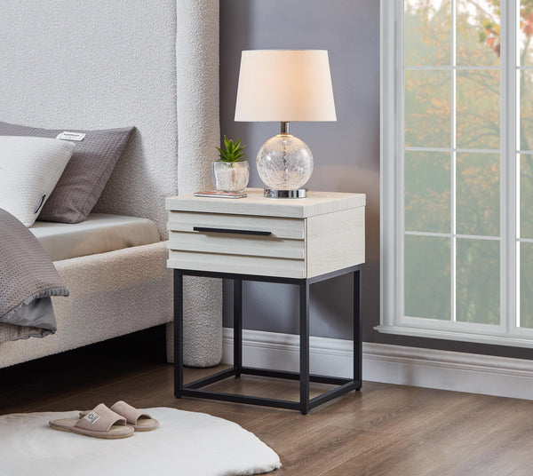 English Elm Celestial Modern Storage End Table with Drawer and Metal Base — Durable MDF Veneer Accent Nightstand White T2574P163352