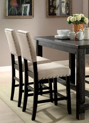 English Elm Rustic Counter Height Dining Chairs Set of 2 with Beige Linen-Look Upholstery, Distressed Black Wood Trim Beige+Black 44 L x 12 W x 18 H B011P189950