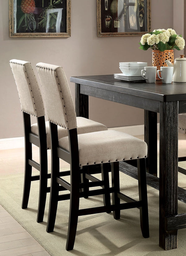 English Elm Rustic Counter Height Dining Chairs Set of 2 with Beige Linen-Look Upholstery, Distressed Black Wood Trim Beige+Black 44 L x 12 W x 18 H B011P189950