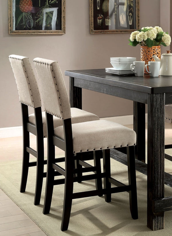 English Elm Antique Black Wood 5 Piece Counter Height Dining Set with Nailhead Farmhouse Chairs B011S00937
