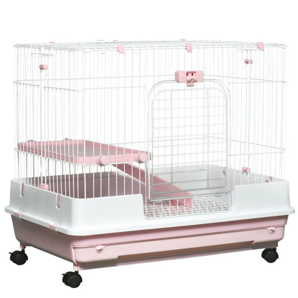 English Elm Pet Rabbit Hutch with Wheels Multi-level Metal Cage for Small Animals Indoor Use T3971P436696