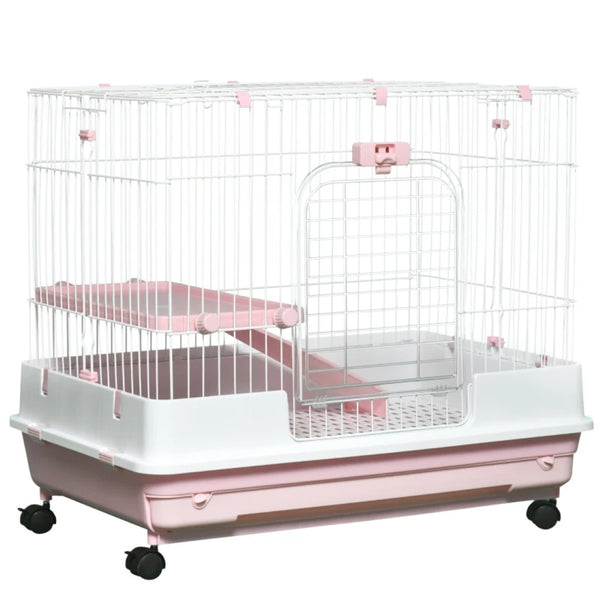 English Elm Pet Rabbit Hutch with Wheels Multi-level Metal Cage for Small Animals Indoor Use T3971P436696
