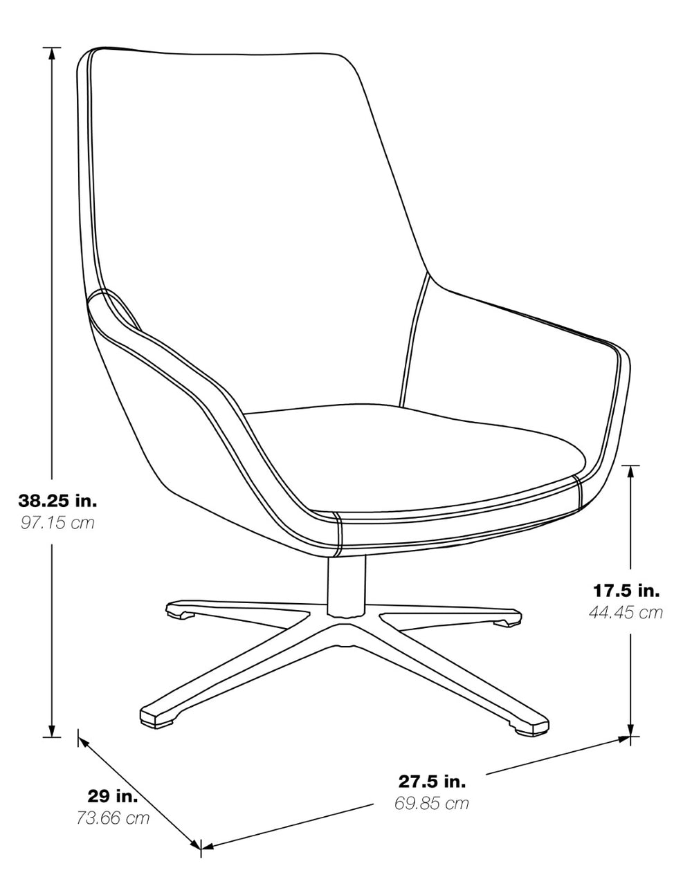 OSP Home Furnishings Modern Scoop Ergonomic Office Chair Faux Leather Swivel Seat with Aluminum Base Java FL80228AL-R102