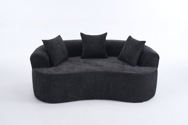 English Elm Crescent-shaped Chenille Loveseat Low Profile Curved Sofa for Modern Living Rooms Black W5188P450356