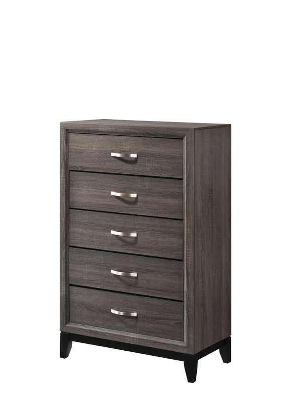 English Elm 1pc Modern 4-Drawer Tall Storage Chest in Mist Finish — Sleek Bedroom Organizer with Spacious Drawers Gray 34 L x 19 W x 49 H B2741P406276