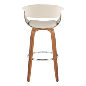 English Elm Vintage Mid-Century Barstool 30" Fixed-Height Swivel with Walnut Legs, Cushioned Backrest & Chrome Footrest Cream B202S00727