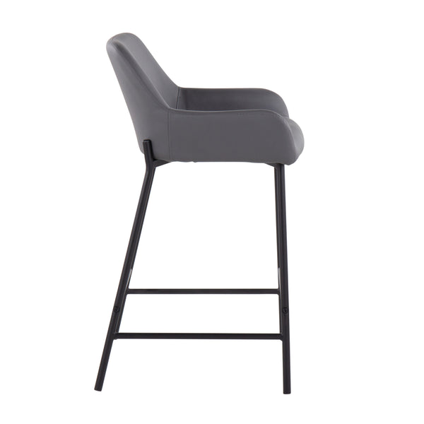English Elm Daniella Industrial Counter Stool Set Of 2 - Black Metal Frame With Grey Faux Leather Upholstery B202S00044