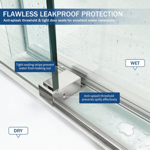 English Elm 56" Frameless Sliding Shower Door Tempered Glass Soft Close Brushed Nickel Hardware Chrome W1573P198749