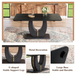 English Elm Modern Mdf Dining Table Seats Six with U-shaped Legs for Minimalist Interiors Black W1151S04162
