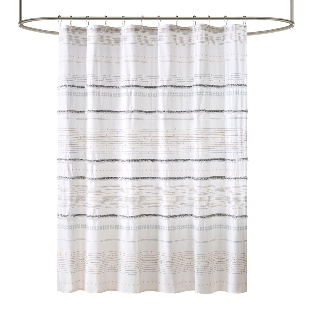 JLA Home INK+IVY - Cotton INK+IVY Nea Printed Shower Curtain with Tassel Trim, 100% Breathable Cotton Stripe, Machine Washable II70-1120