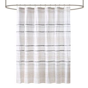 JLA Home INK+IVY - Cotton INK+IVY Nea Printed Shower Curtain with Tassel Trim, 100% Breathable Cotton Stripe, Machine Washable II70-1120