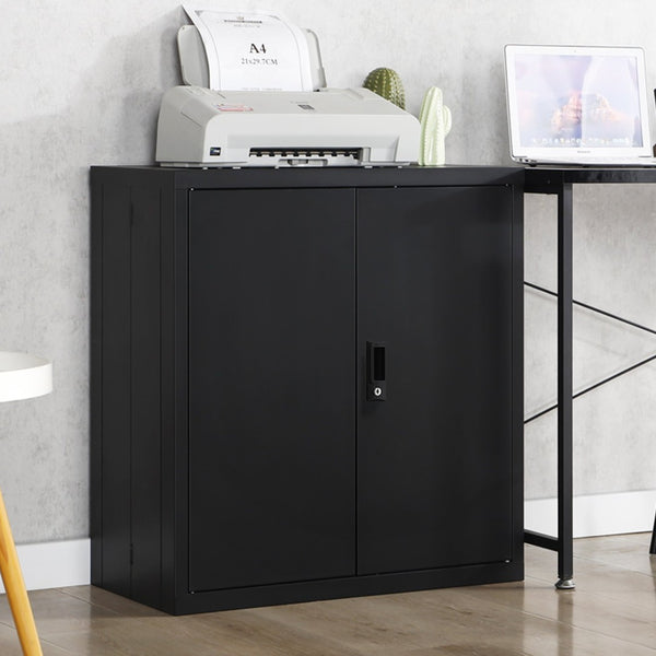 English Elm Lockable Steel Double Door Cabinet with Adjustable Shelves for Garage and Office W1247P305587
