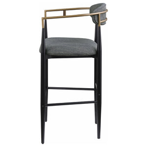 English Elm Renfroe Mid-Century Fabric Upholstered Bar Stool Set of 2 with Padded Back, Footrest and Black Base DARK GREY B062P299976