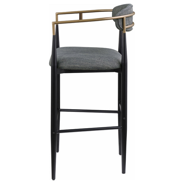 English Elm Renfroe Mid-Century Fabric Upholstered Bar Stool Set of 2 with Padded Back, Footrest and Black Base DARK GREY B062P299976