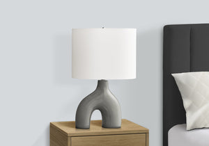 English Elm Lighting, Sculptural Dark Grey Ceramic Table Lamp with Ivory Shade Modern Accent B2710P461829