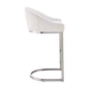 English Elm Ambrie 30" Bar Stool Brushed Stainless Steel with White Faux Leather, Cantilever Base, 250lb Capacity B2736P354388