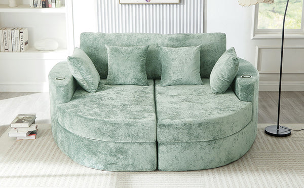 English Elm Swivel Barrel Accent Chair Chenille Tufted Round Club Seat for Living Room Lounge Green N719S002240F