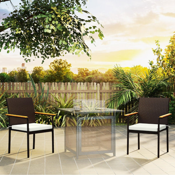English Elm Outsunny Pe Rattan Outdoor Dining Chairs with Acacia Armrests Stackable Set of 2 W2225P485612