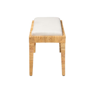 English Elm Modern Mahogany Rattan Woven Entryway Bench with Foam Padded Upholstered Seat B2750P467653