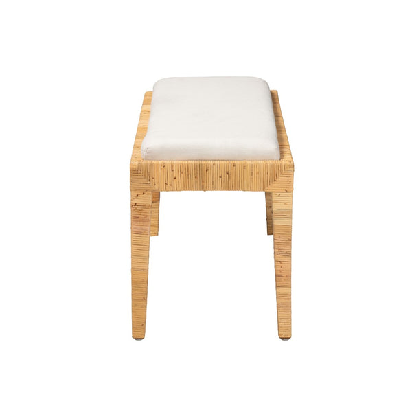 English Elm Modern Mahogany Rattan Woven Entryway Bench with Foam Padded Upholstered Seat B2750P467653