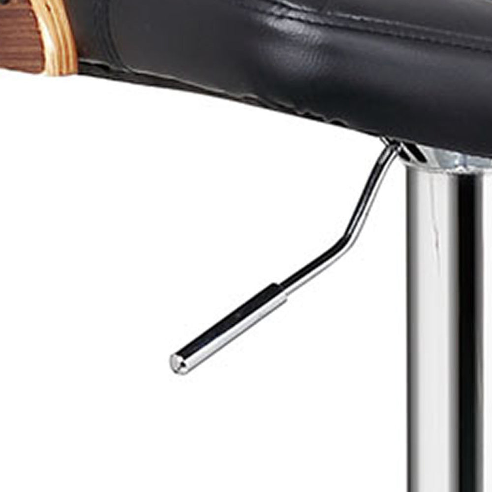 English Elm Bentwood Retro-Modern Adjustable Swivel Bar Stool 24"-32.3" Quilted Black Seat Chrome Accents B347P338403
