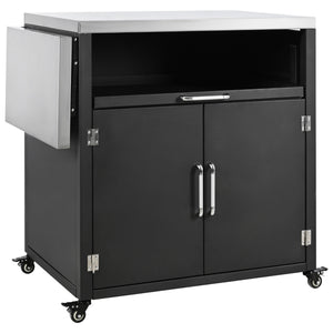English Elm Versatile Outdoor Cabinet with Foldable Stainless Top, Extendable Iron Panel, Locking Wheels, Matte Black N719P244805B