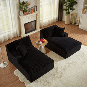 English Elm Compressible modern double chaise lounge with corduroy, spring padding comfort and no assembly required Black W2339P278029
