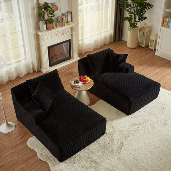 English Elm Compressible modern double chaise lounge with corduroy, spring padding comfort and no assembly required Black W2339P278029