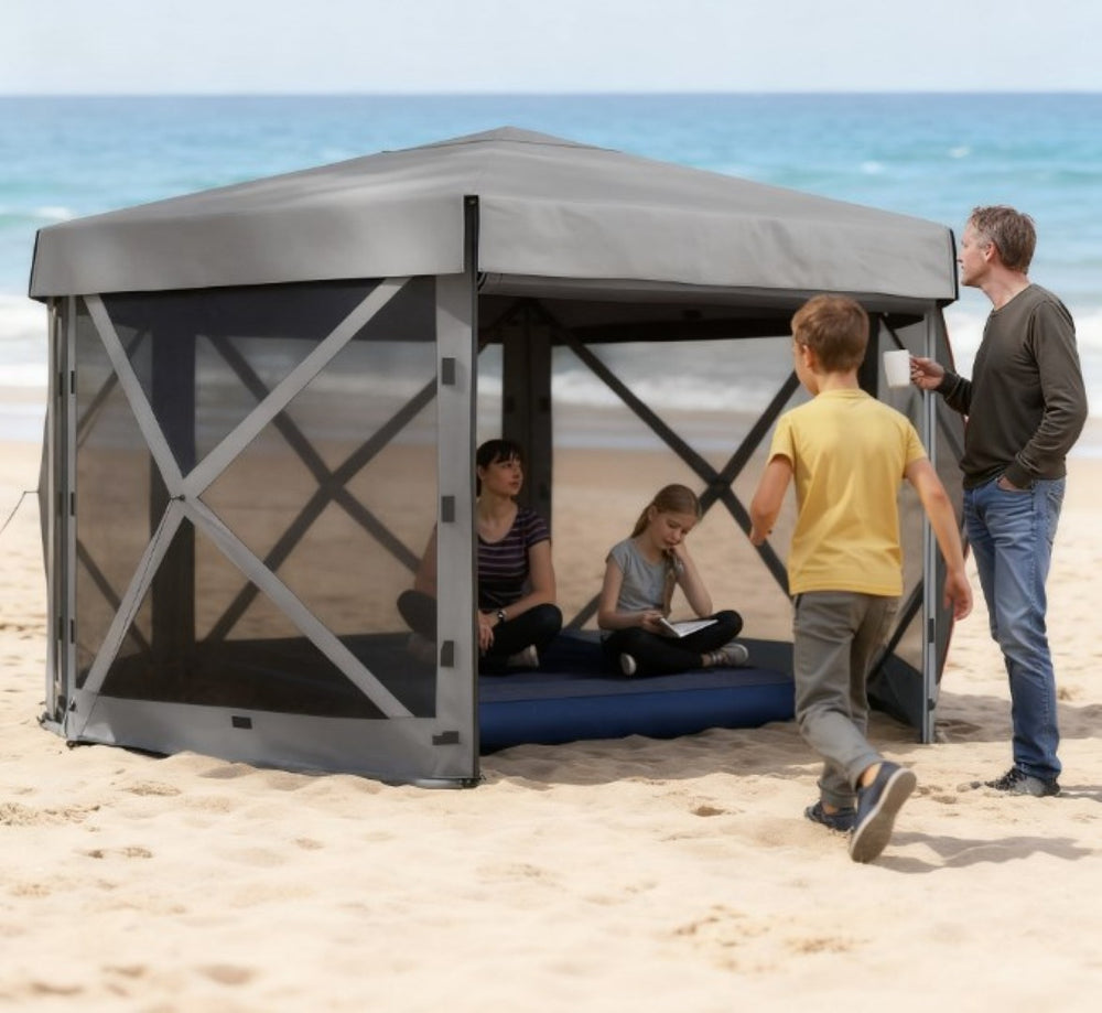 English Elm Tent Hexagonal Pop up Gazebo Oxford Canopy with Mesh Walls Seats up to 12 Outdoors T3971P426949