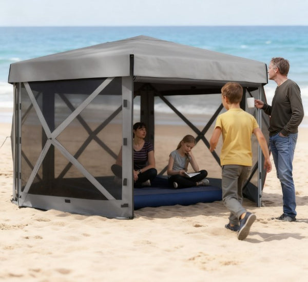 English Elm Tent Hexagonal Pop up Gazebo Oxford Canopy with Mesh Walls Seats up to 12 Outdoors T3971P426949